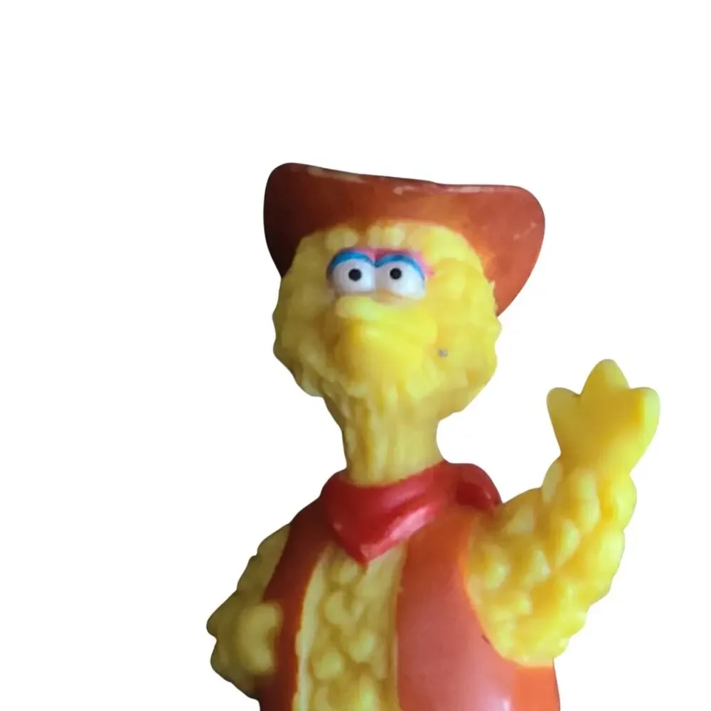 Vintage Big Bird Cowboy Waving PVC Figure Sesame Street JHP Cake Topper Western